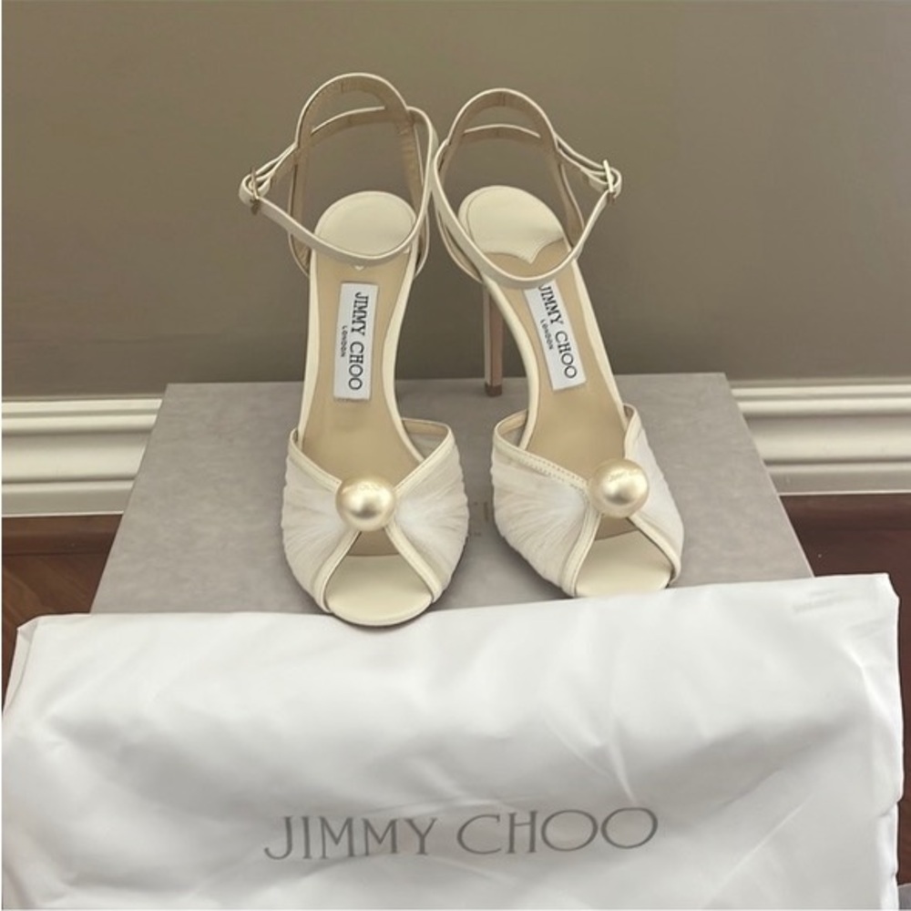 Jimmy Choo Sacora Imitation Pearl Ankle Strap Sandal In Ivory & White